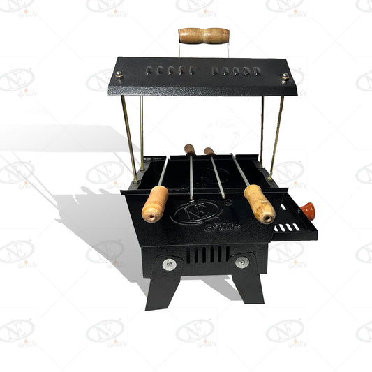 NE GRILLS - picnic with top Charcoal barbecue Grill with 4 skewers and 1 coal tray (made in India)