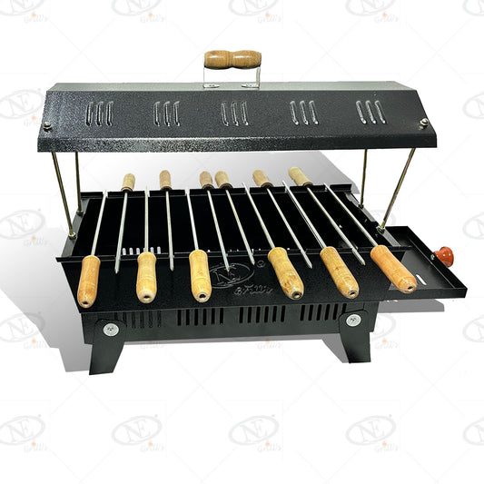 NE GRILLS - Deluxe charcoal barbecue grill with 12 skewers and 1 coal tray (made in India)
