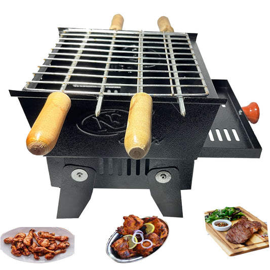 NE GRILLS - mini Charcoal barbecue grill with 4 skewers, 1 grill and 1 coal tray (made in india)