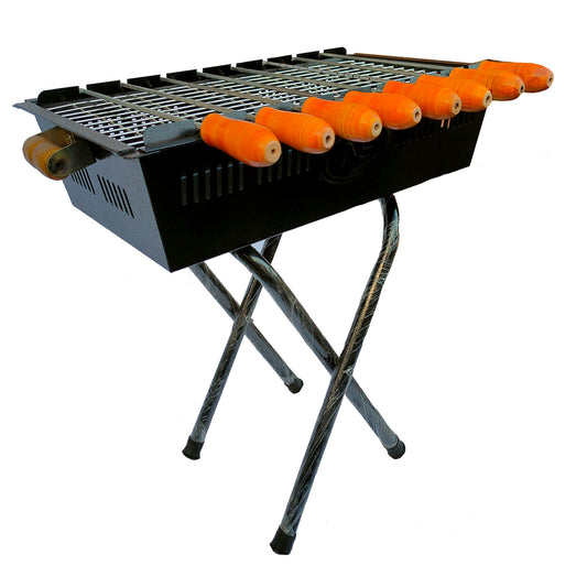 NE GRILLS -  Foldable stand Charcoal barbecue Grill with 8 skewers, 1 ss grill, 1 stand (made in india)